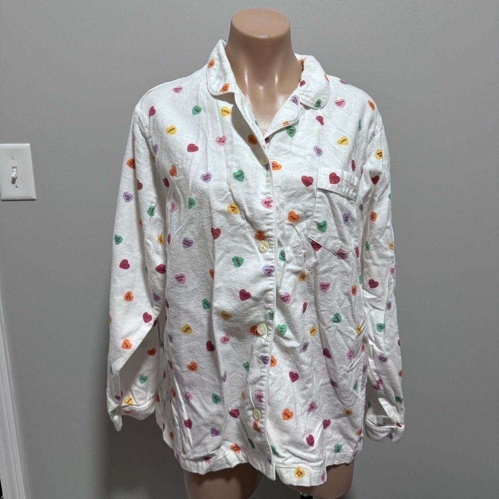 L. L. Bean Conversation Hearts Vintage Flannel Pajama Shirt Valentines Day